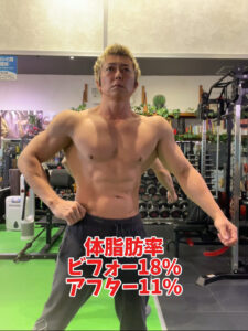 ボディメイク大会優勝を目指すトレーナー4月中盤時点での仕上がり体脂肪率11％の身体